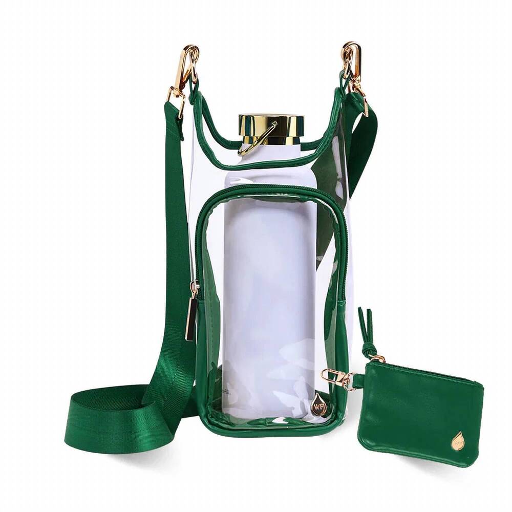 NEW WANDERFULL clear water bottle crossbody purse bag in augusta green